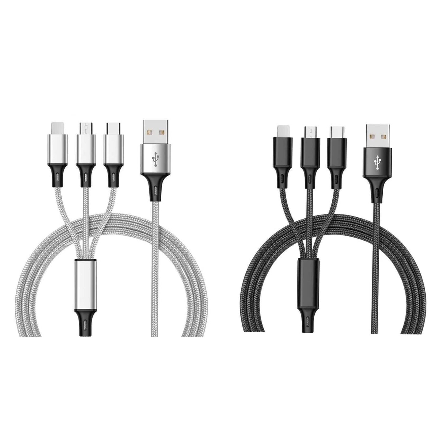2er-Pack: 3-in-1 Nylon ummanteltes 1,2 m 3A Ladekabel