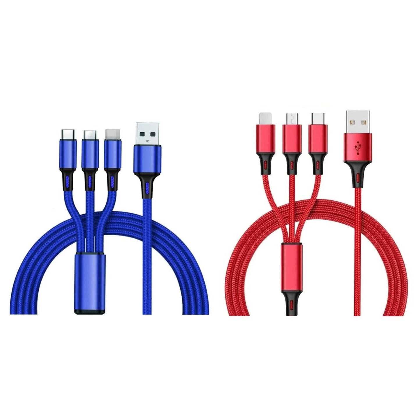 2er-Pack: 3-in-1 Nylon ummanteltes 1,2 m 3A Ladekabel