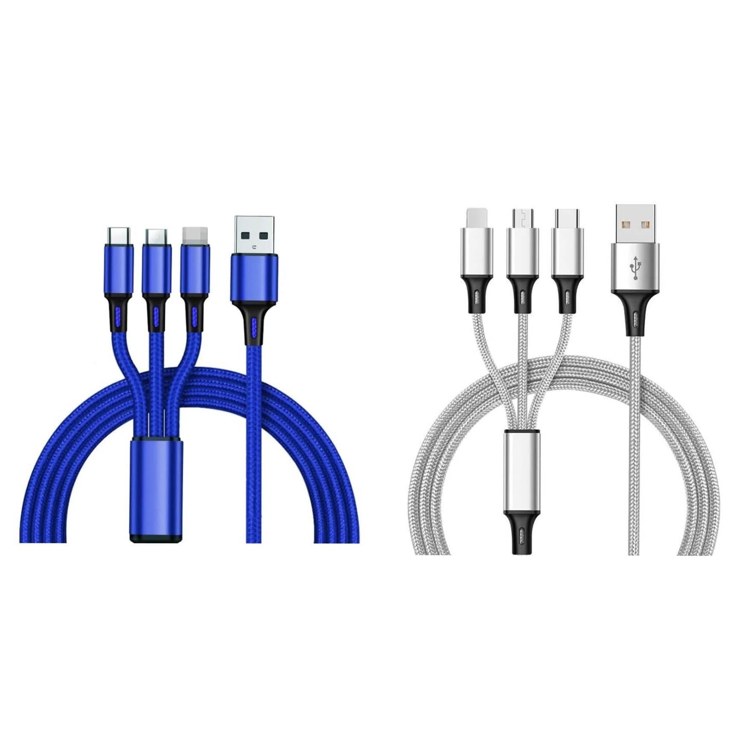 2er-Pack: 3-in-1 Nylon ummanteltes 1,2 m 3A Ladekabel