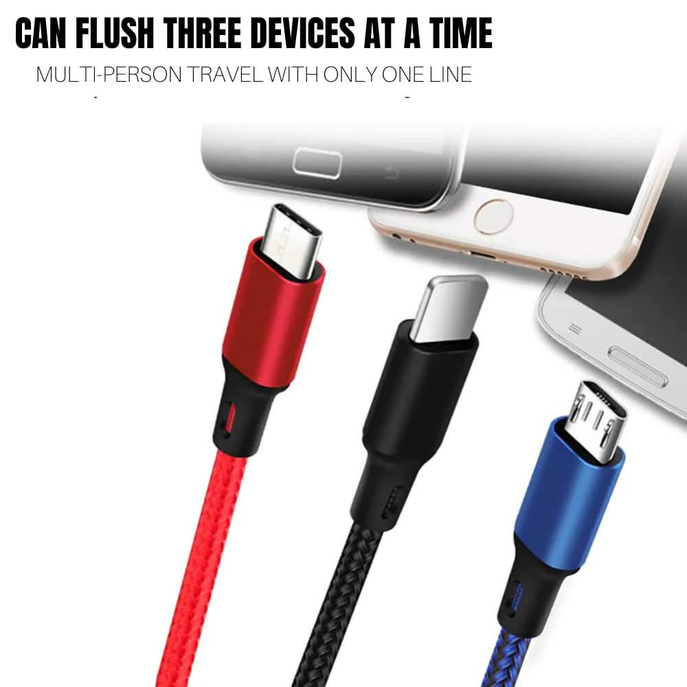 2er-Pack: 3-in-1 Nylon ummanteltes 1,2 m 3A Ladekabel