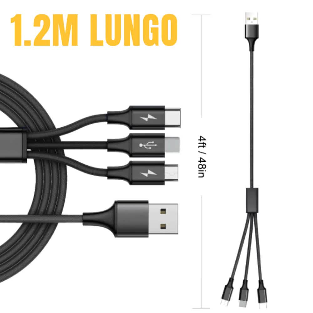 2er-Pack: 3-in-1 Nylon ummanteltes 1,2 m 3A Ladekabel