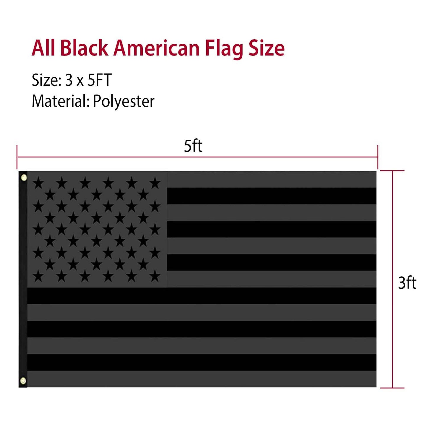 2er-Pack: 3x5 Fuß komplett schwarze amerikanische Flagge