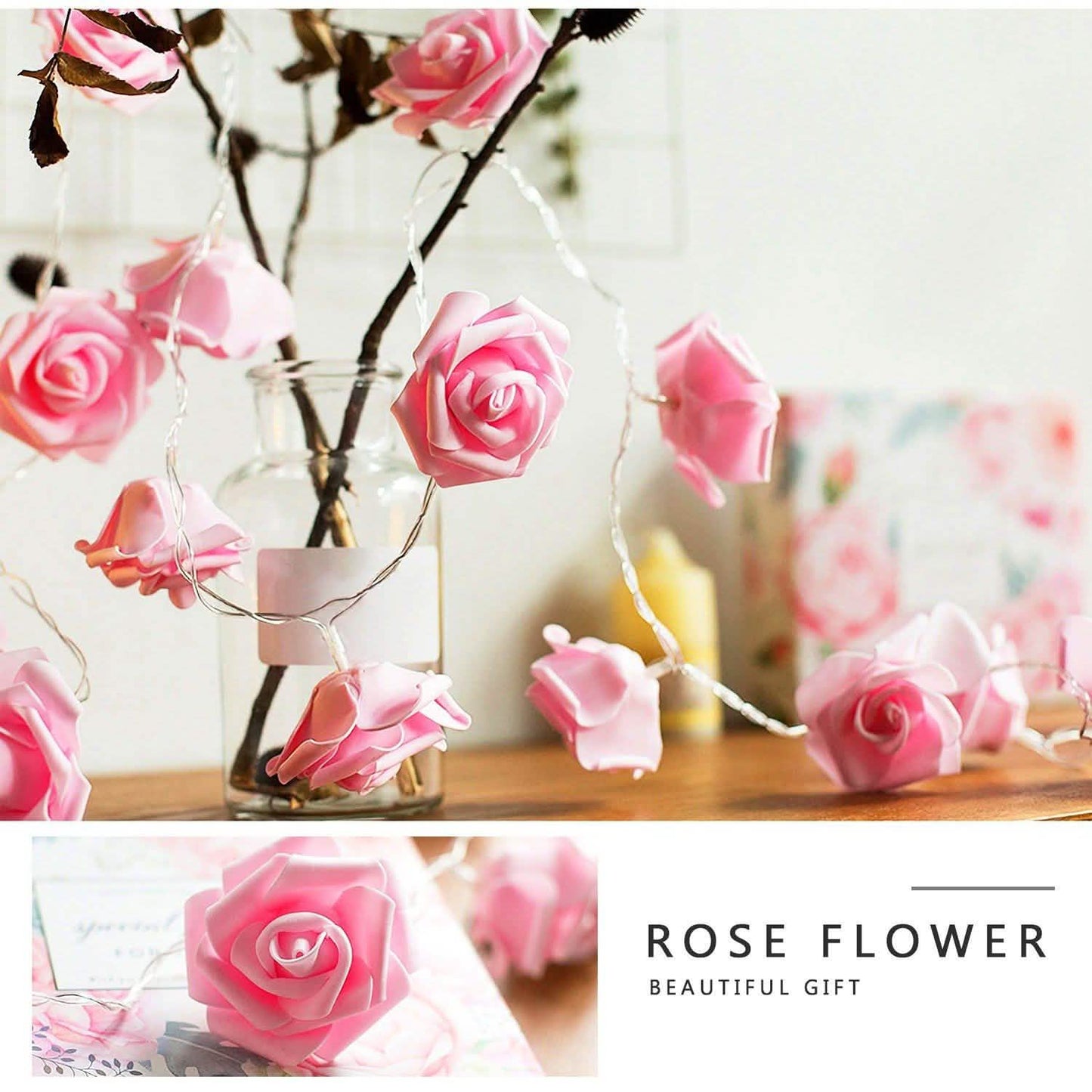 2er-Pack: Lichterkette mit 40 Rosenblüten-LEDs