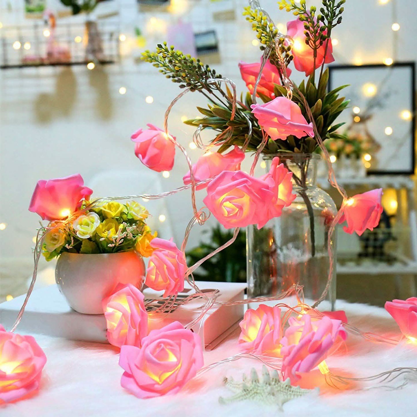 2er-Pack: Lichterkette mit 40 Rosenblüten-LEDs