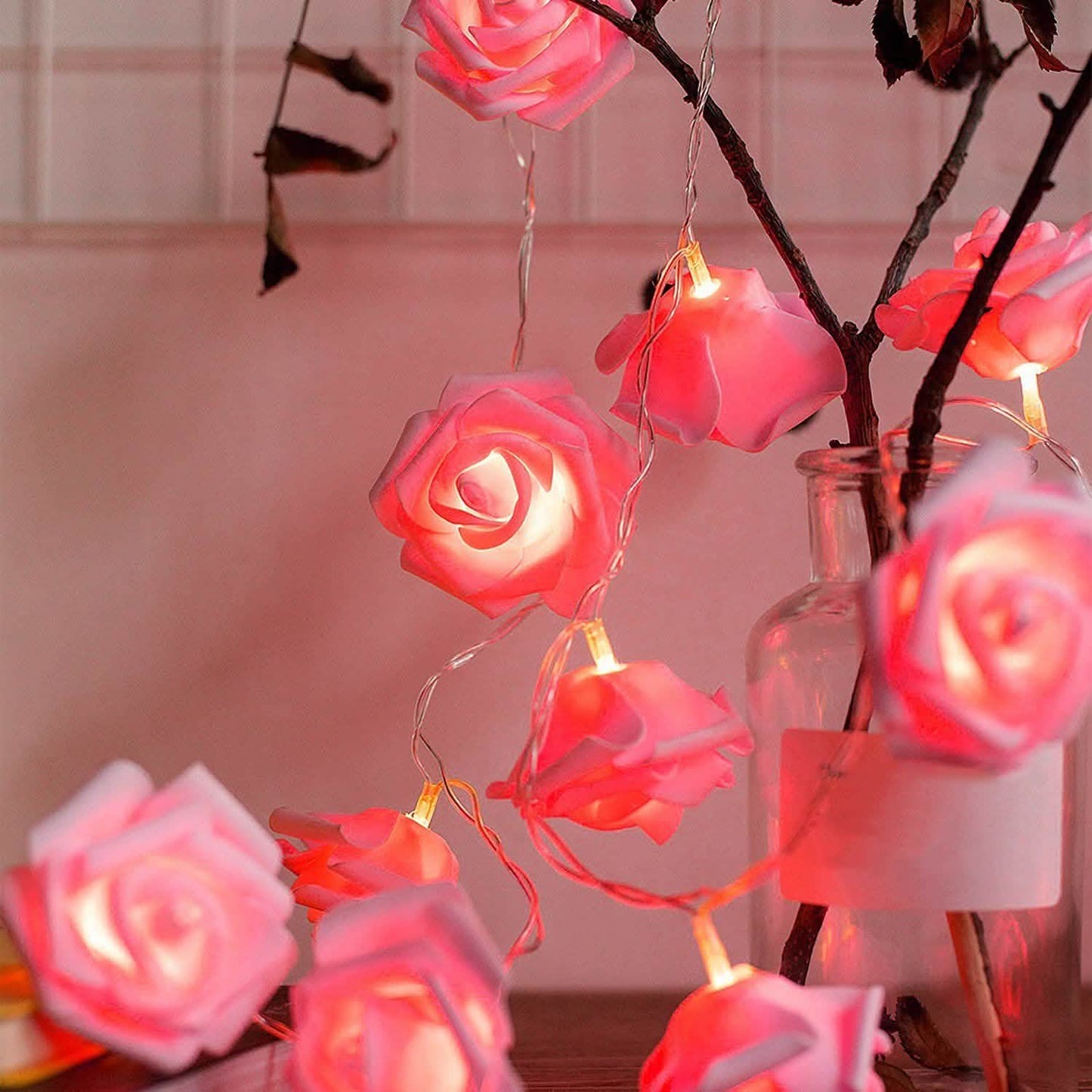 2er-Pack: Lichterkette mit 40 Rosenblüten-LEDs
