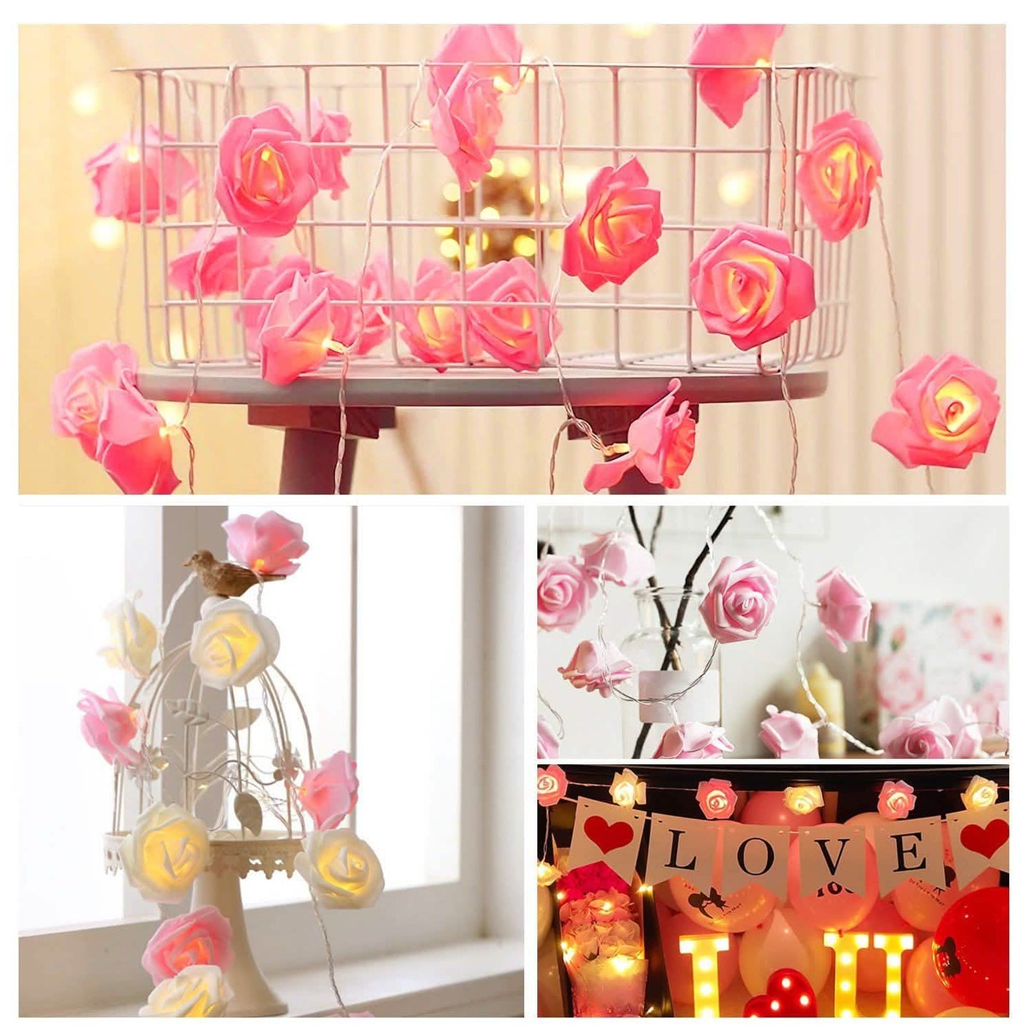 2er-Pack: Lichterkette mit 40 Rosenblüten-LEDs