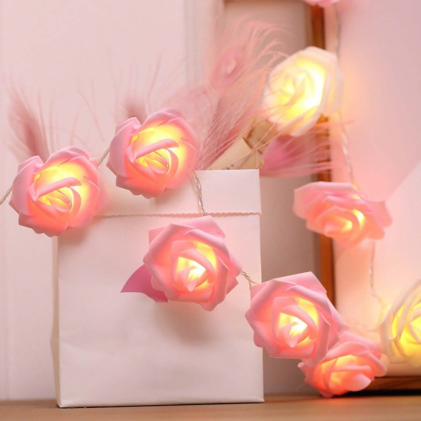 2er-Pack: Lichterkette mit 40 Rosenblüten-LEDs