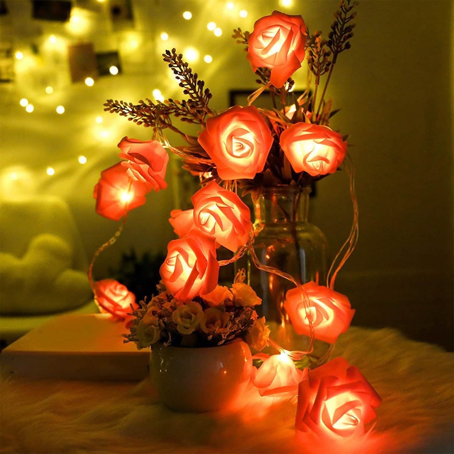 2er-Pack: Lichterkette mit 40 Rosenblüten-LEDs