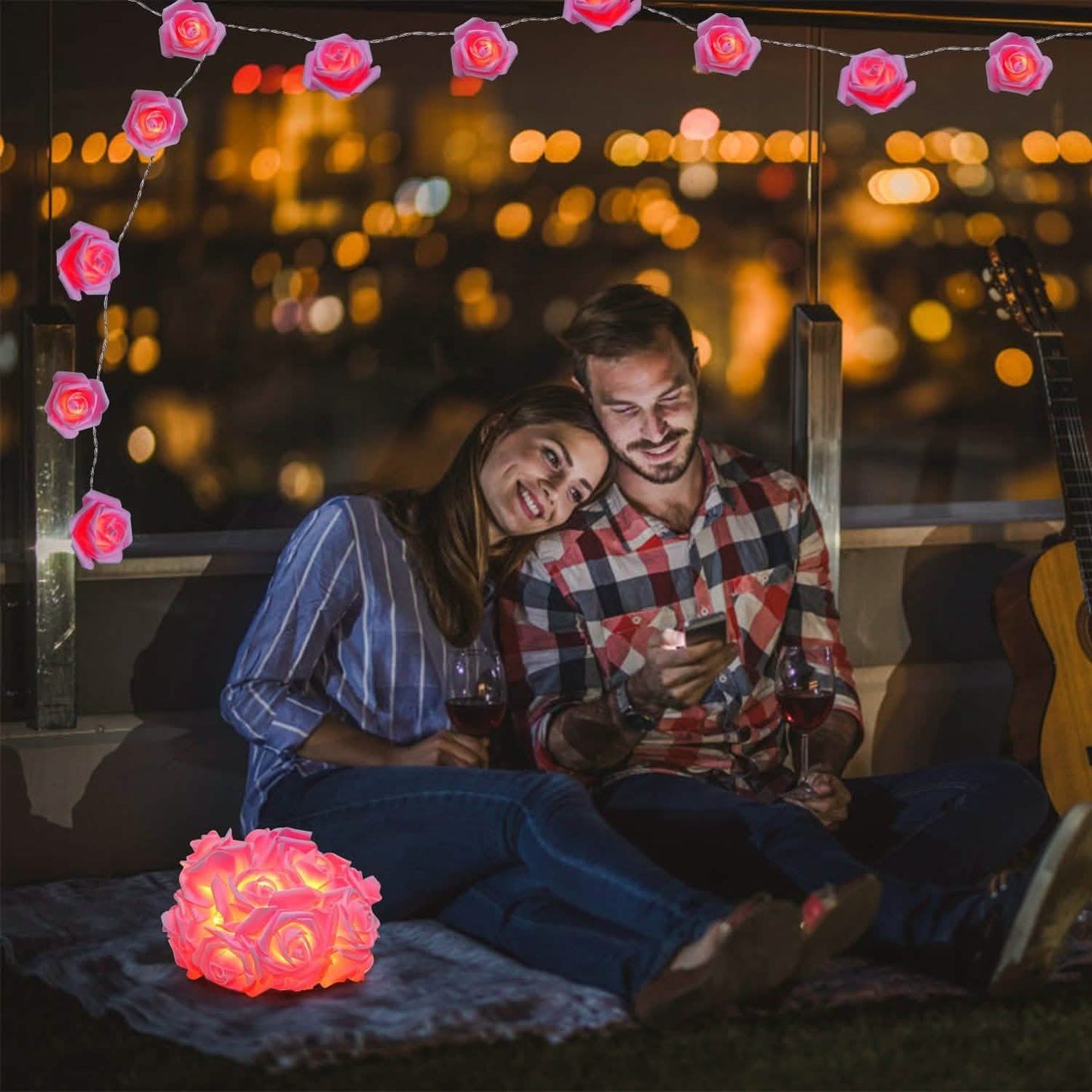 2er-Pack: Lichterkette mit 40 Rosenblüten-LEDs