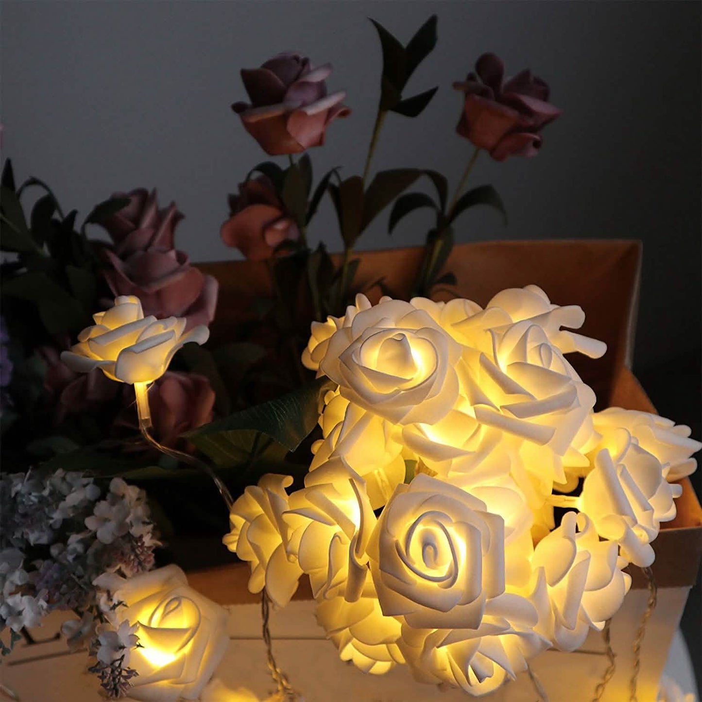 2er-Pack: Lichterkette mit 40 Rosenblüten-LEDs