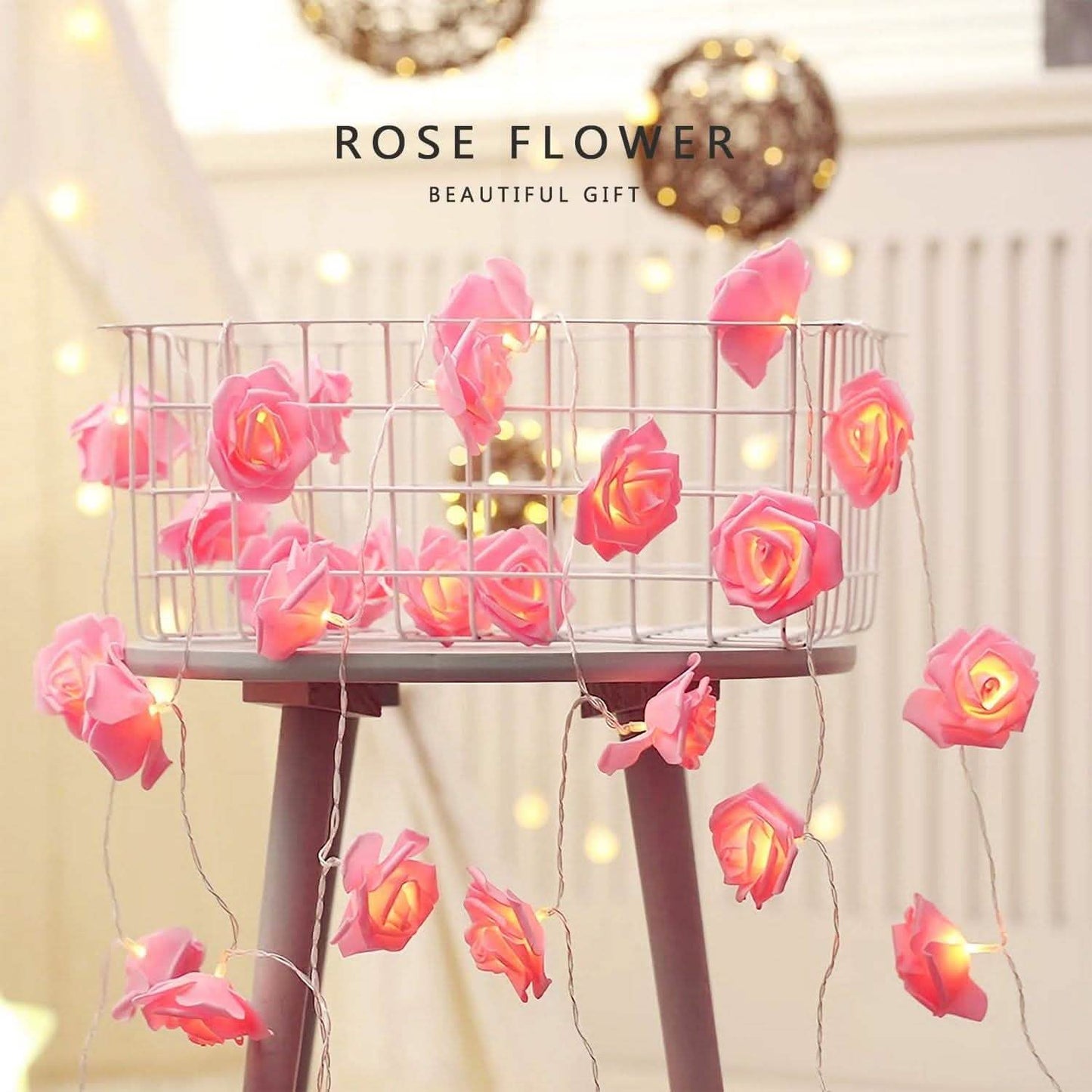 2er-Pack: Lichterkette mit 40 Rosenblüten-LEDs