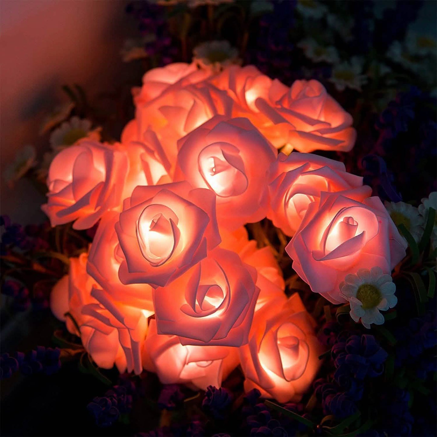 2er-Pack: Lichterkette mit 40 Rosenblüten-LEDs