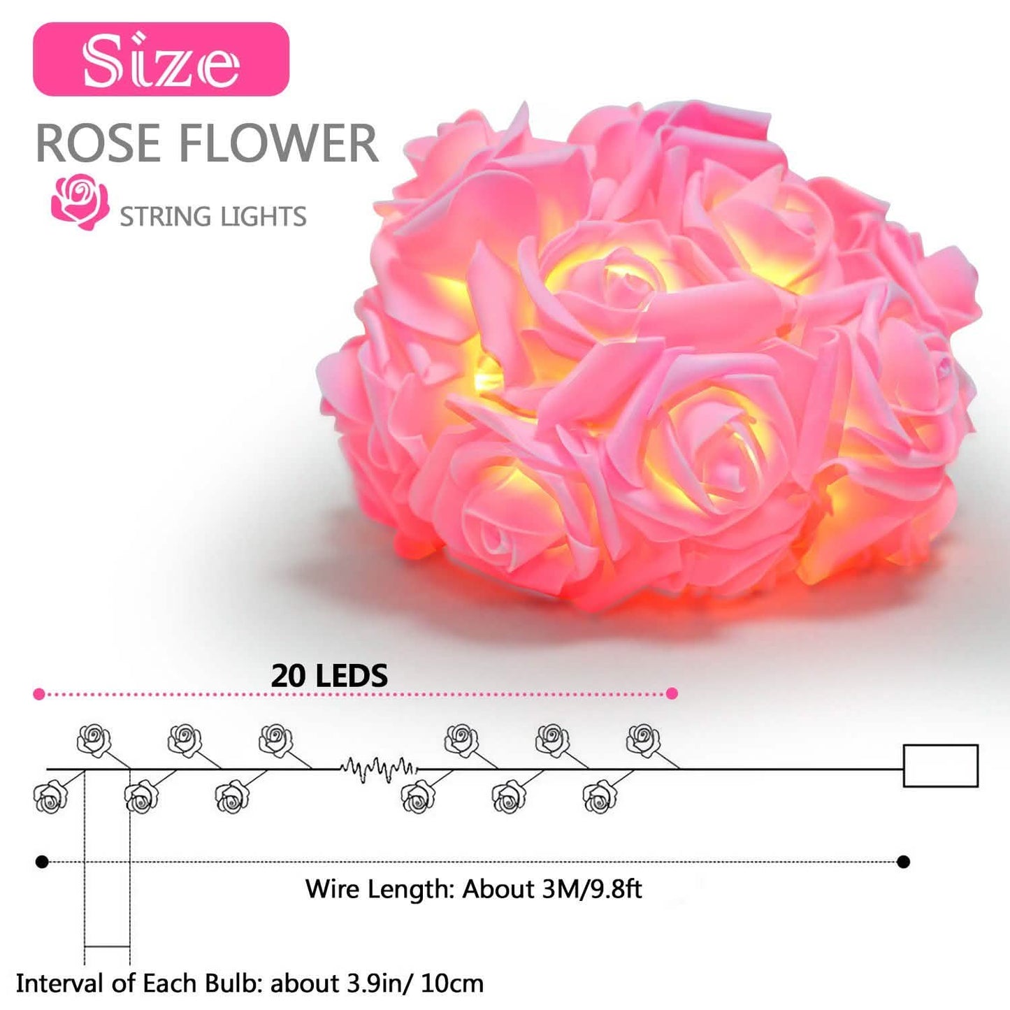 2er-Pack: Lichterkette mit 40 Rosenblüten-LEDs