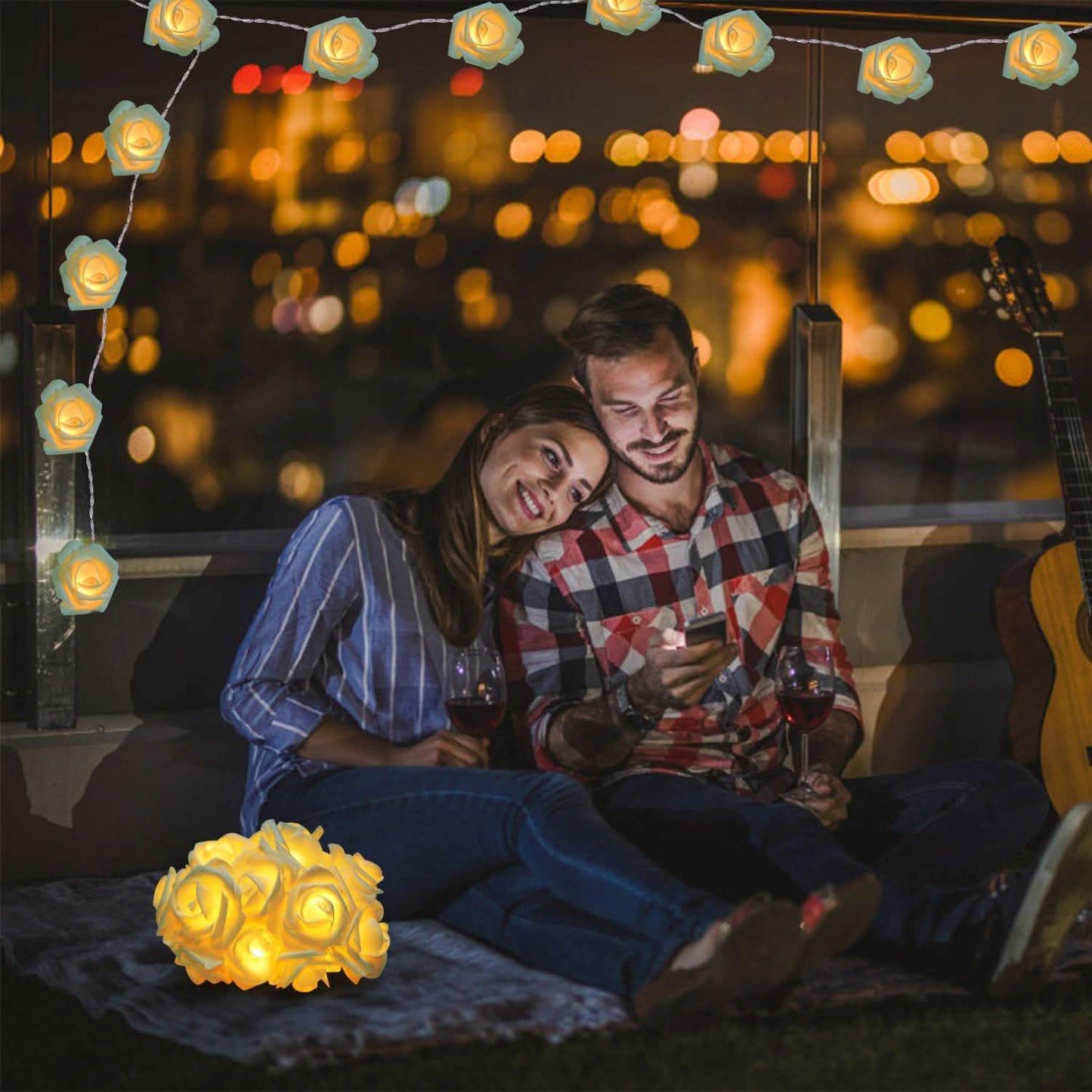 2er-Pack: Lichterkette mit 40 Rosenblüten-LEDs