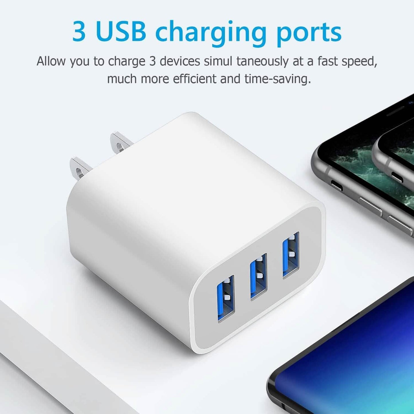 2er-Pack: Kompakte 3-Port-USB-Ladegerät-Adapter mit Quick Charge
