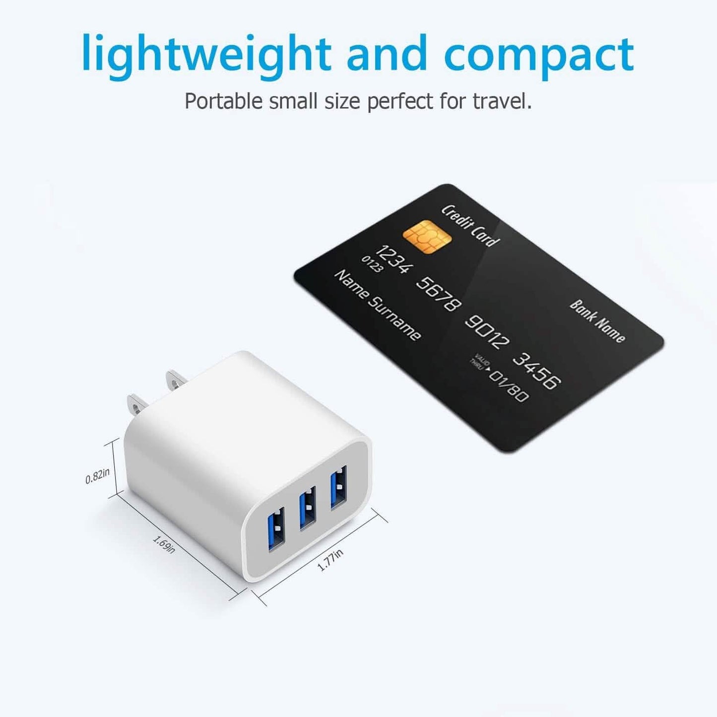 2er-Pack: Kompakte 3-Port-USB-Ladegerät-Adapter mit Quick Charge