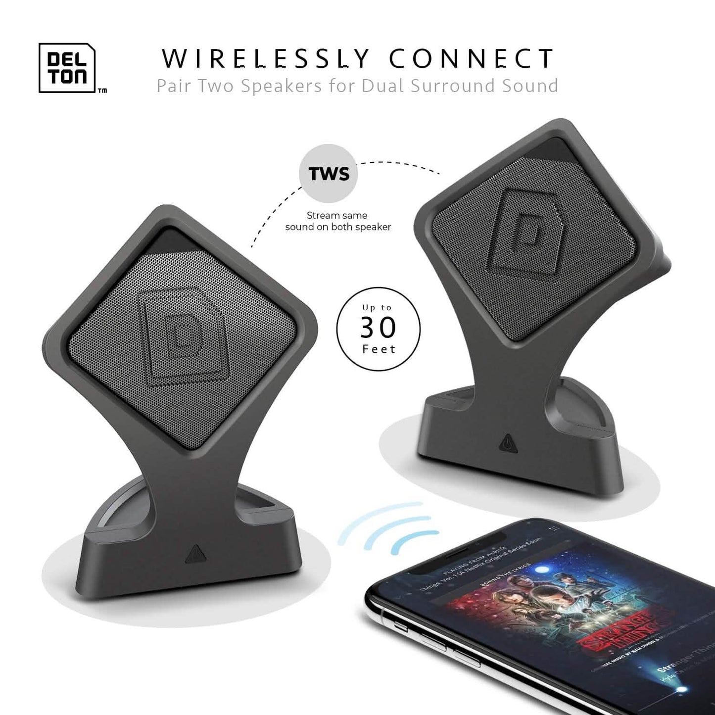 2er-Pack: Delton True Wireless Speaker Tragbarer Bluetooth-Lautsprecher mit Mikrofon