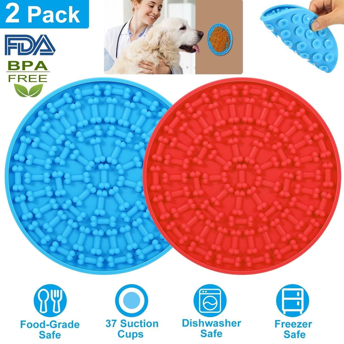 2er-Pack: Hundleckpad für Tierduschen, Fellpflege, langsames Futter, Ablenkmatte