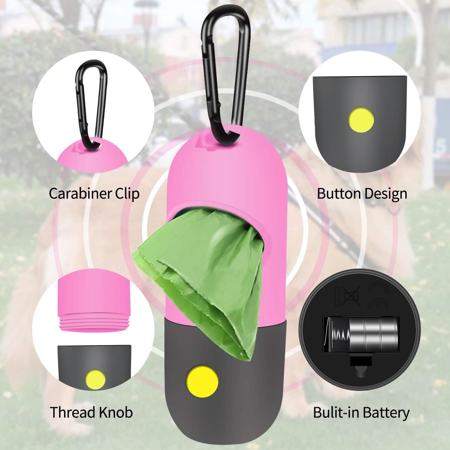 2er-Pack: Hundekotbeutelspender mit integrierter LED-Taschenlampe