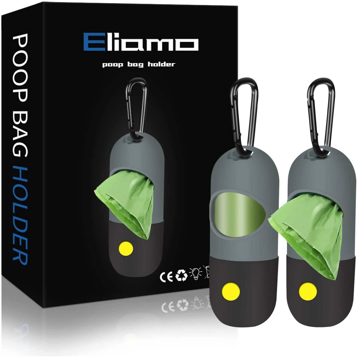 2er-Pack: Hundekotbeutelspender mit integrierter LED-Taschenlampe