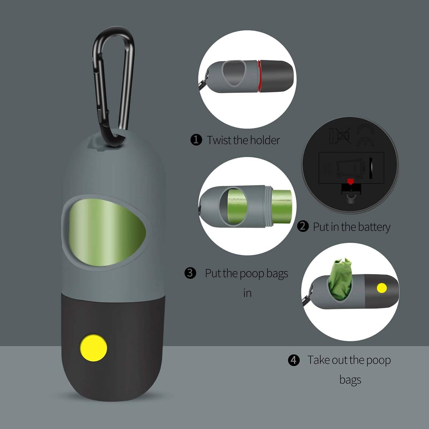 2er-Pack: Hundekotbeutelspender mit integrierter LED-Taschenlampe