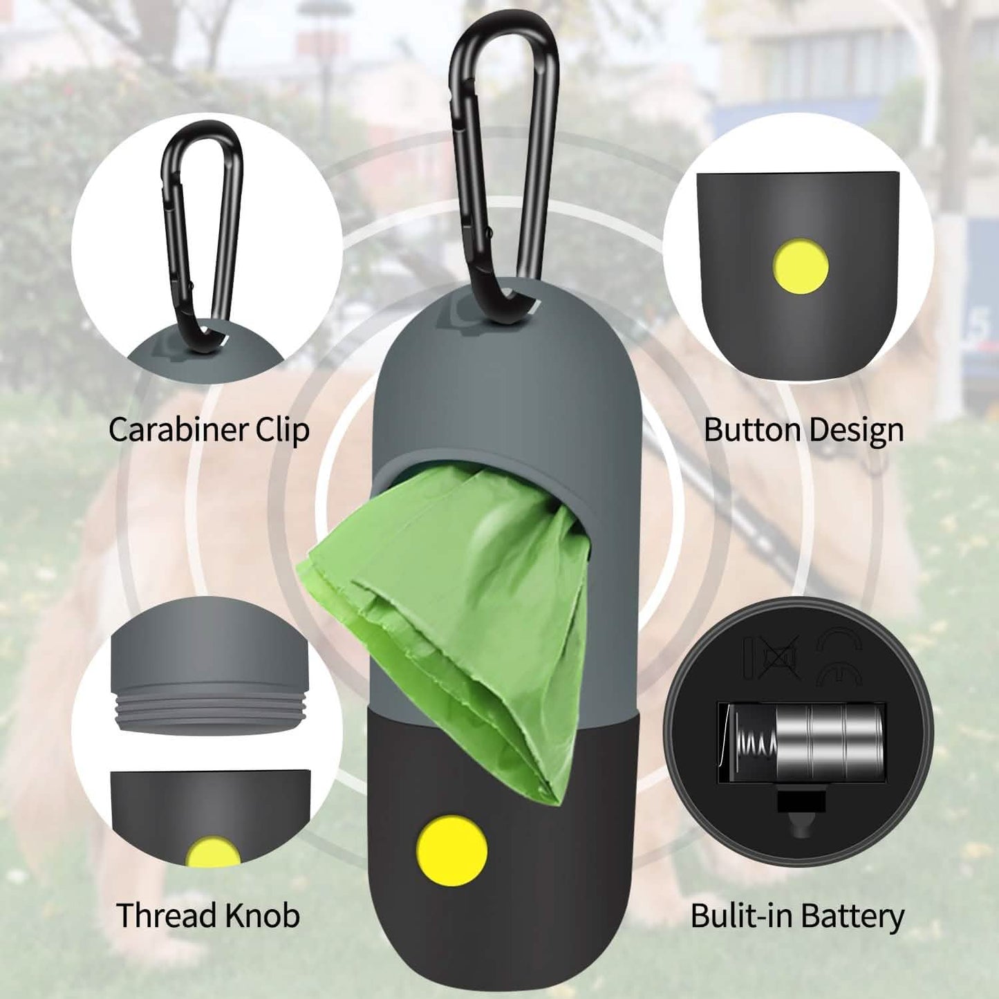 2er-Pack: Hundekotbeutelspender mit integrierter LED-Taschenlampe