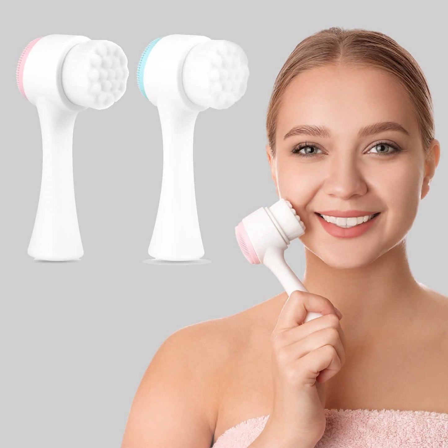 2er-Pack: Manuelle Gesichtsreinigungsbürste mit zwei Seiten zur Porenreinigung und zum Peeling