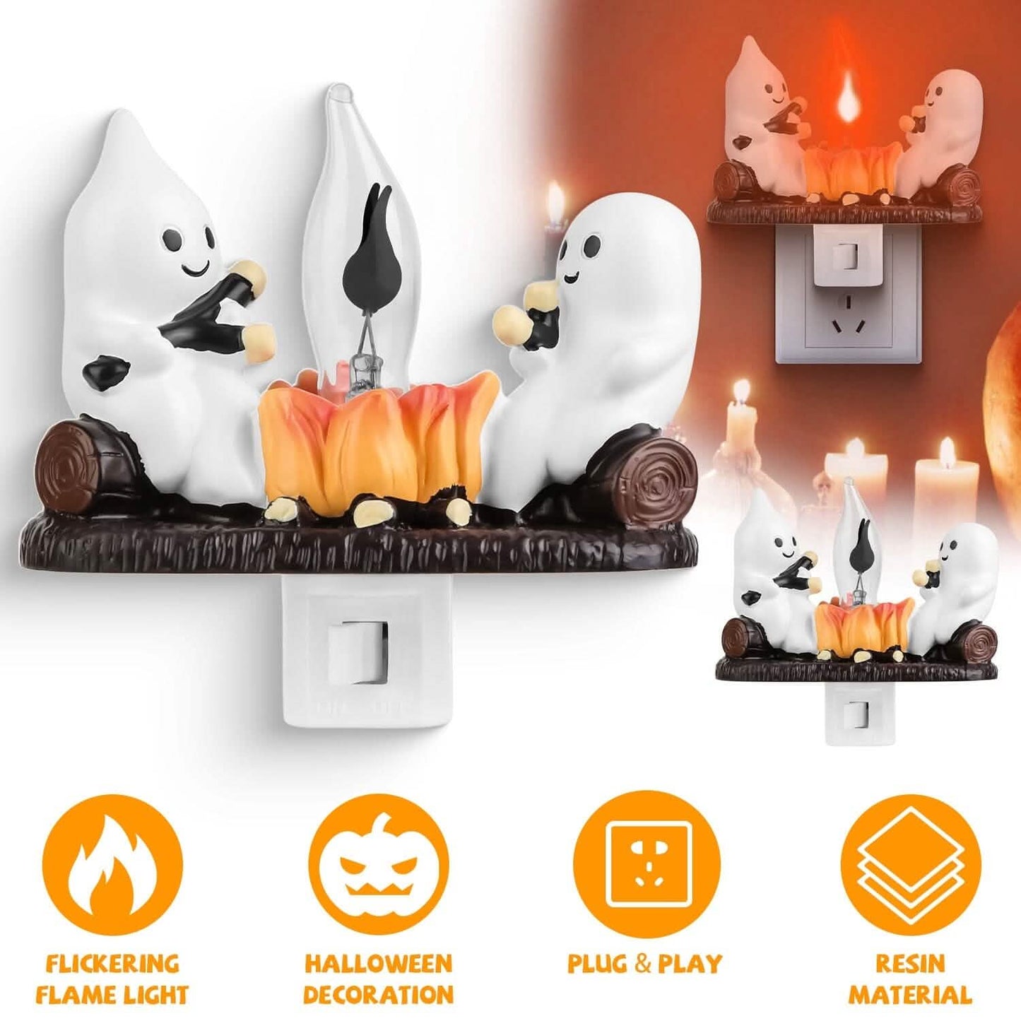 2er-Pack: Ghost Campfire Flackernde Flamme Nachtlicht