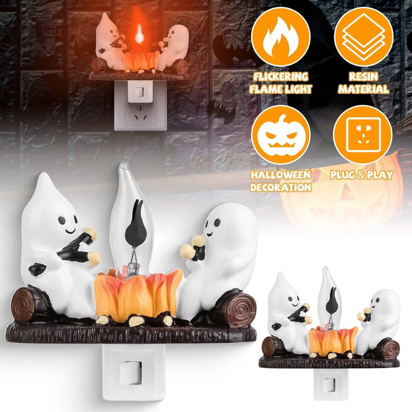 2er-Pack: Ghost Campfire Flackernde Flamme Nachtlicht