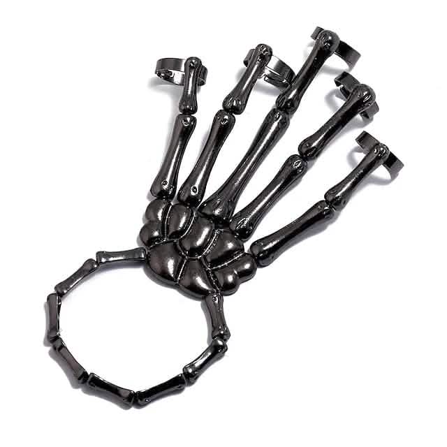 2er-Pack: Gothic-Knochenarmband mit Ring