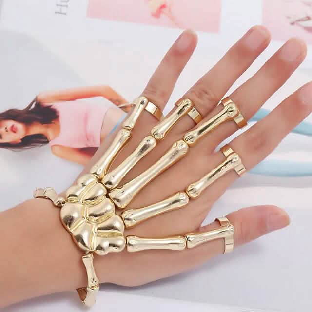 2er-Pack: Gothic-Knochenarmband mit Ring