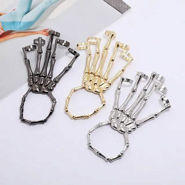 2er-Pack: Gothic-Knochenarmband mit Ring