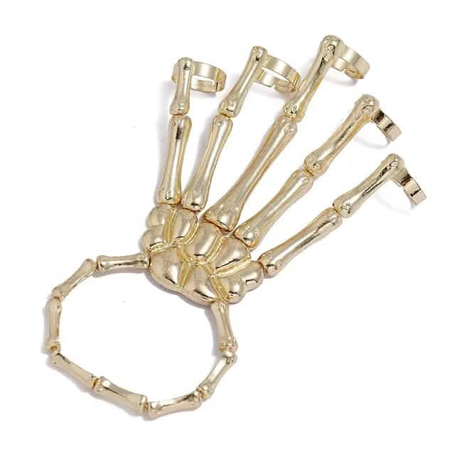 2er-Pack: Gothic-Knochenarmband mit Ring