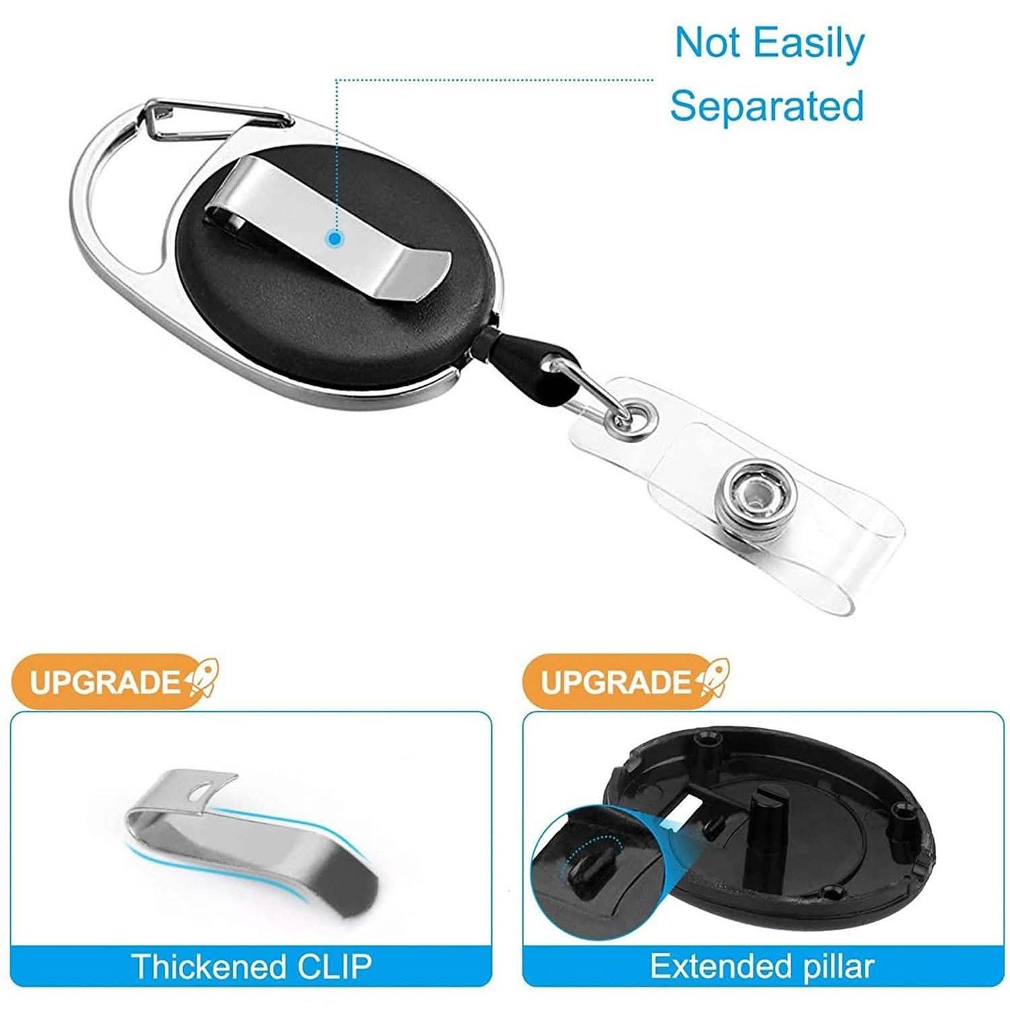 2er-Pack: Robuste, einziehbare Ausweishalter mit Karabiner-Rollclip und transparenten Ausweishüllen im Hochformat