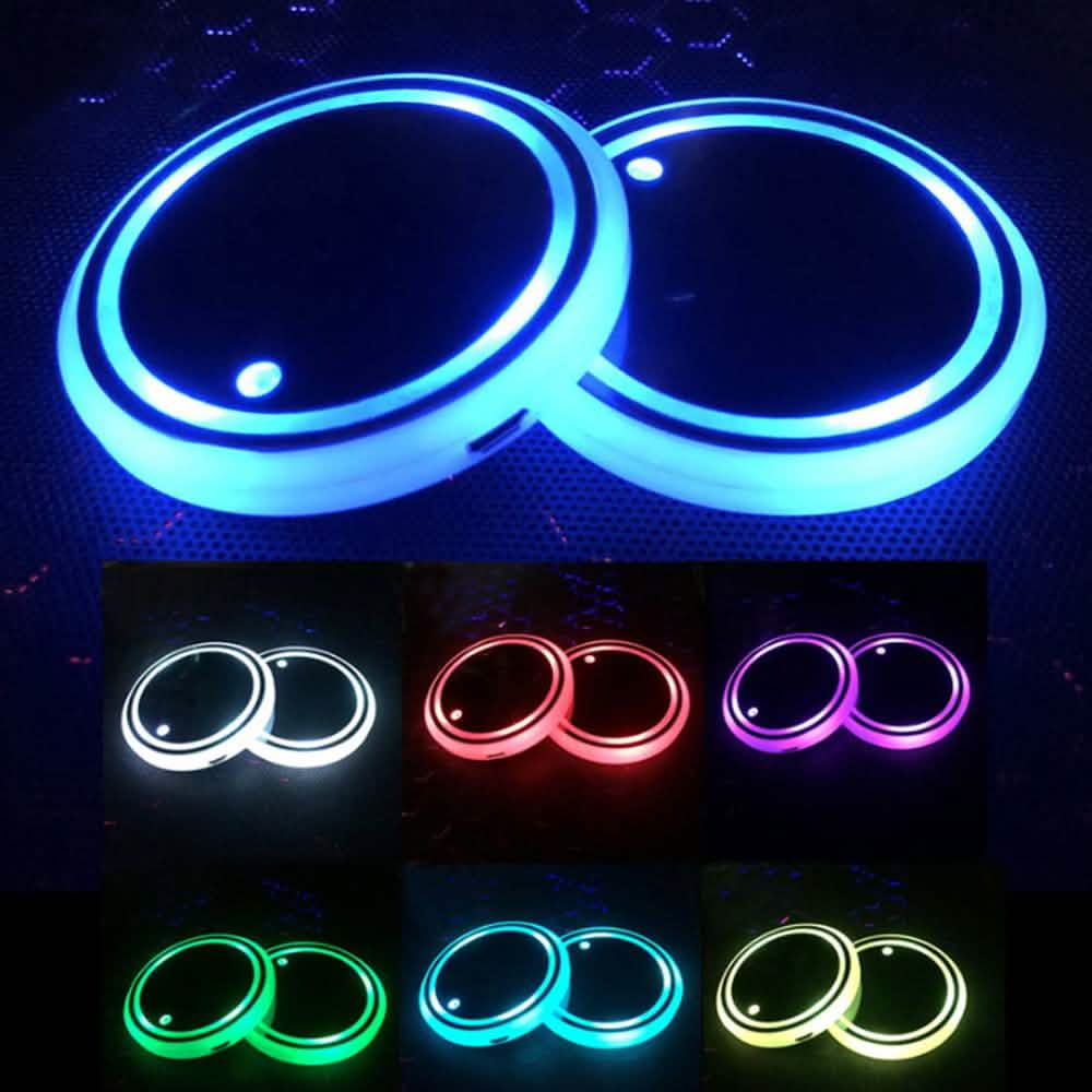 2er-Pack: LED-beleuchtete Auto-Getränkehalter-Untersetzer