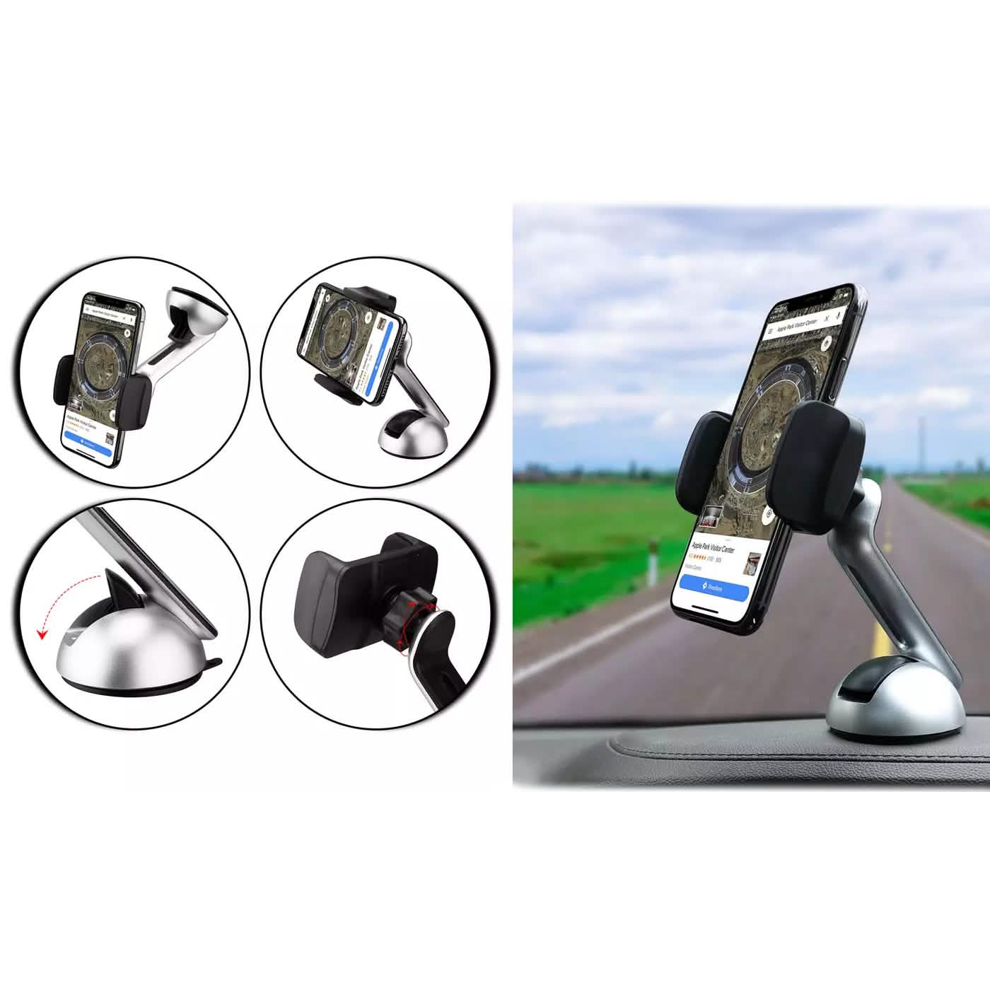 2er-Pack: Lange Klemm-Autohalterung für Armaturenbrett und Windschutzscheibe