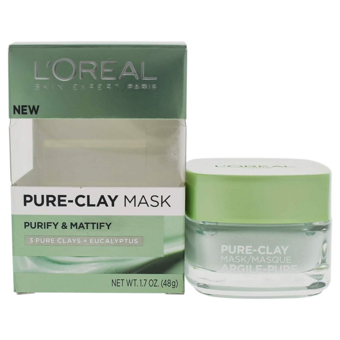 2er-Pack: L'Oréal Paris Skincare Pure-Clay Gesichtsmaske mit Eukalyptus für fettige und glänzende Haut zur Reinigung und Mattierung