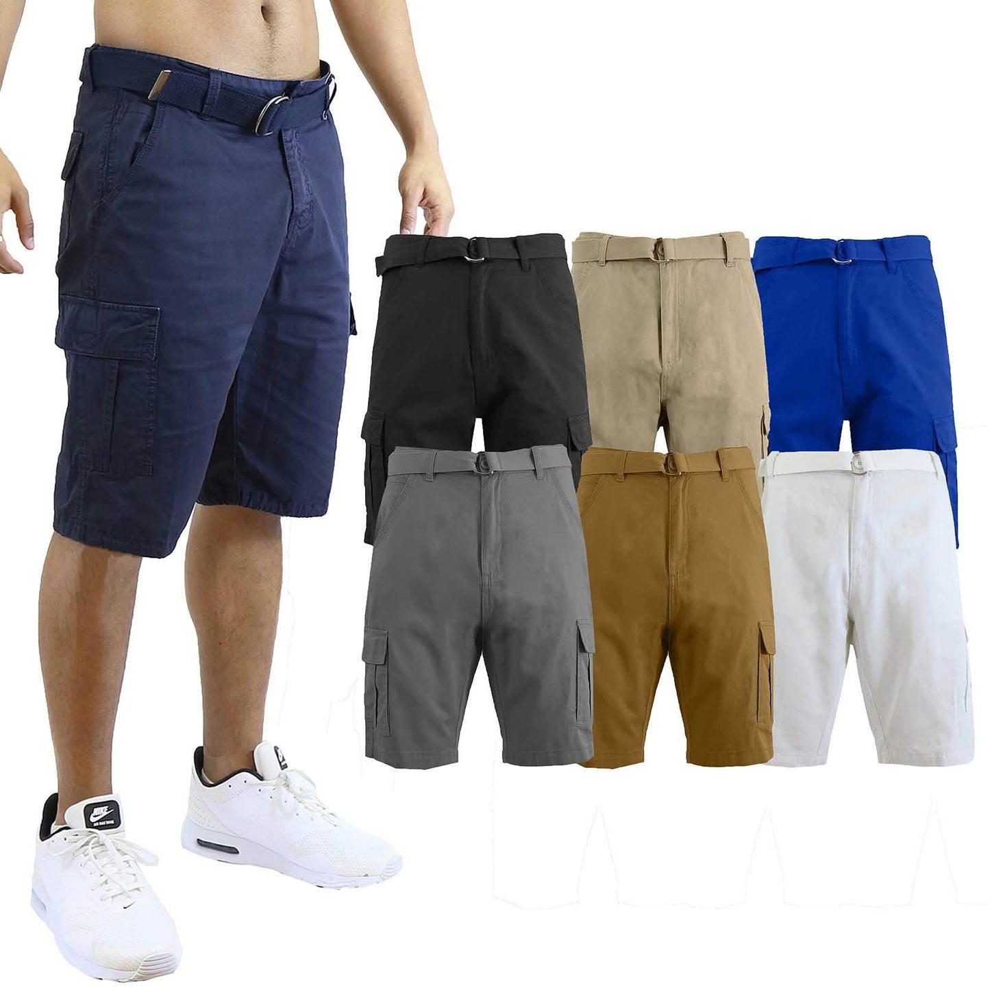 2er-Pack: Herren Baumwoll-Cargo-Shorts Klassik mit Gürtel