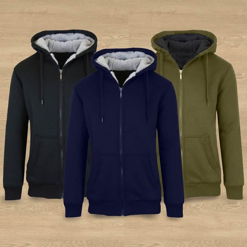 2er-Pack: Herren Sherpa-Fleece-gefütterter Kapuzenpullover mit Reißverschluss