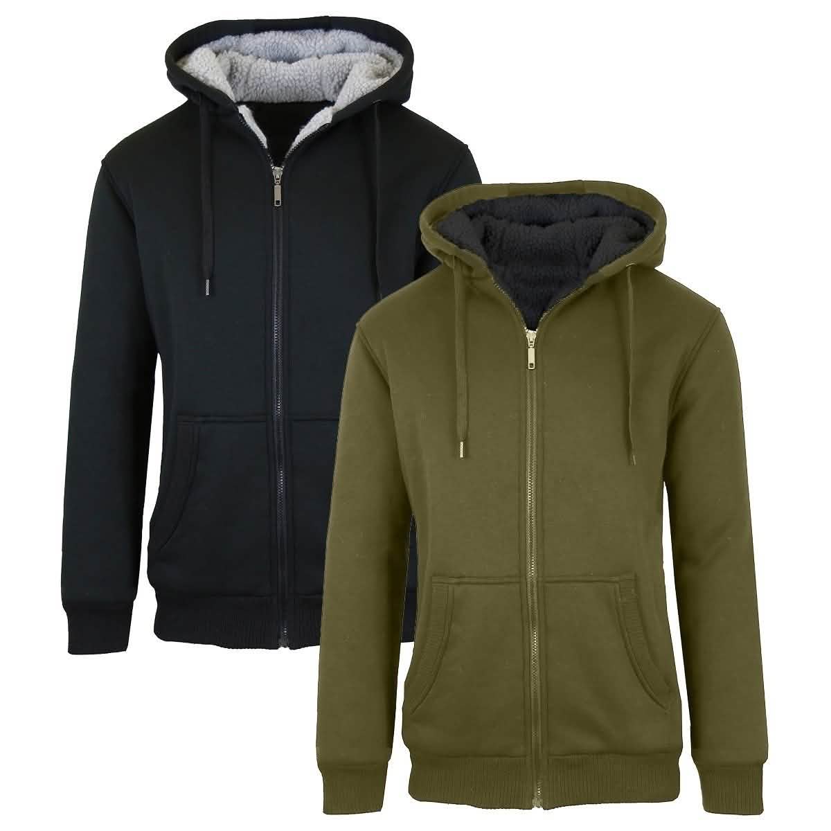 2er-Pack: Herren Sherpa-Fleece-gefütterter Kapuzenpullover mit Reißverschluss