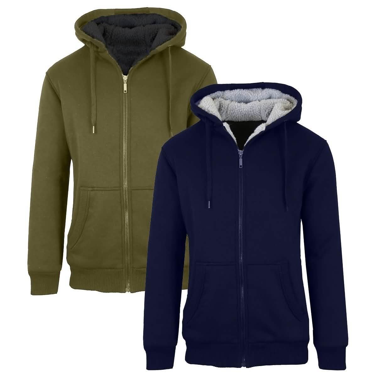 2er-Pack: Herren Sherpa-Fleece-gefütterter Kapuzenpullover mit Reißverschluss