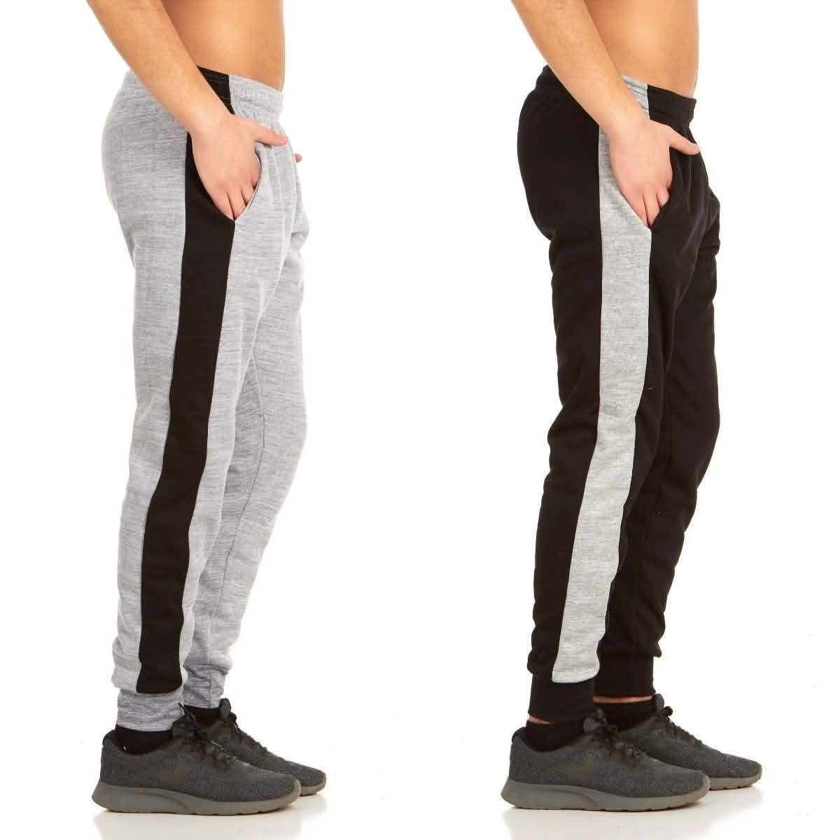 2er-Pack: Gestreifte Melange-Fleece-Jogginghose für Herren