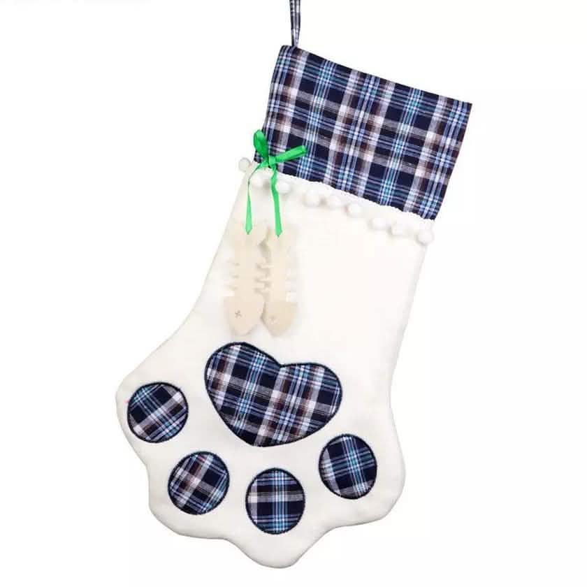 2er-Pack: Karierte Weihnachts-Haustier Socken mit Pfotenmotiv zum Aufhängen für Hunde und Katzen