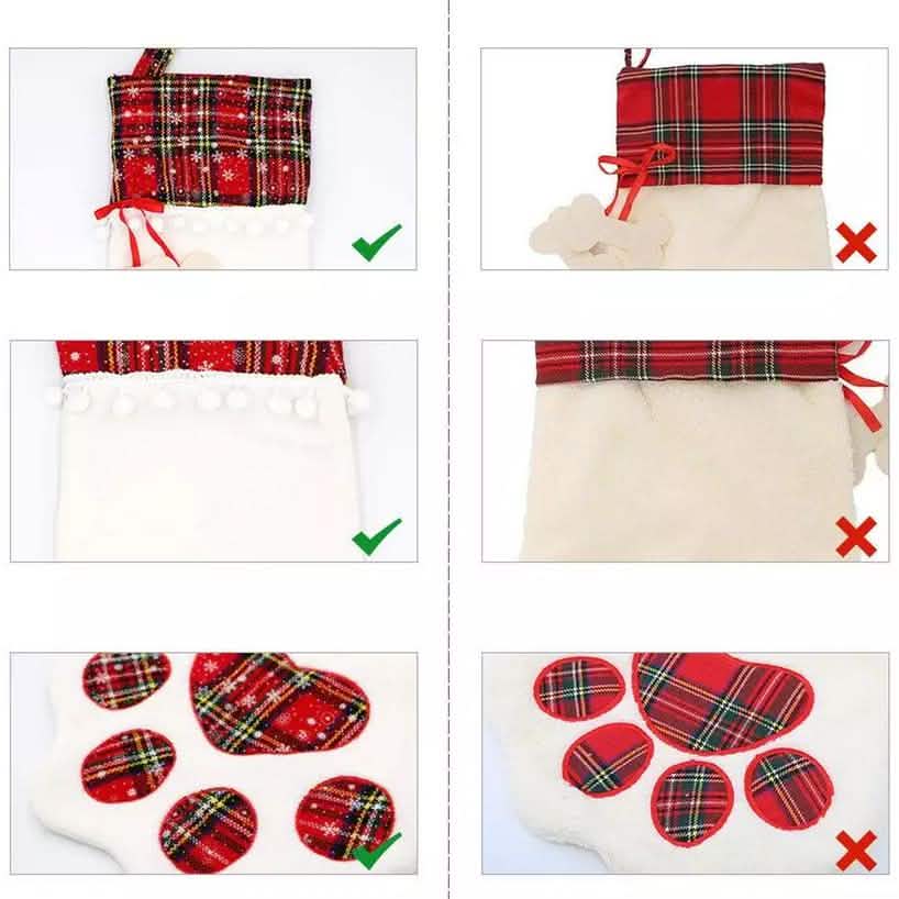 2er-Pack: Karierte Weihnachts-Haustier Socken mit Pfotenmotiv zum Aufhängen für Hunde und Katzen