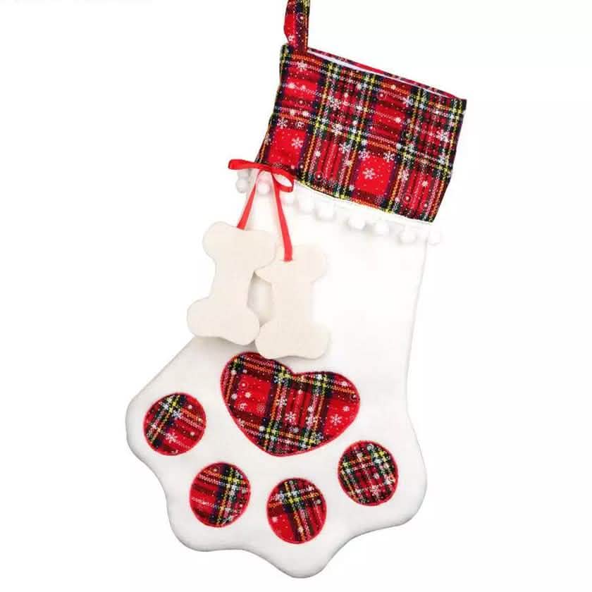 2er-Pack: Karierte Weihnachts-Haustier Socken mit Pfotenmotiv zum Aufhängen für Hunde und Katzen