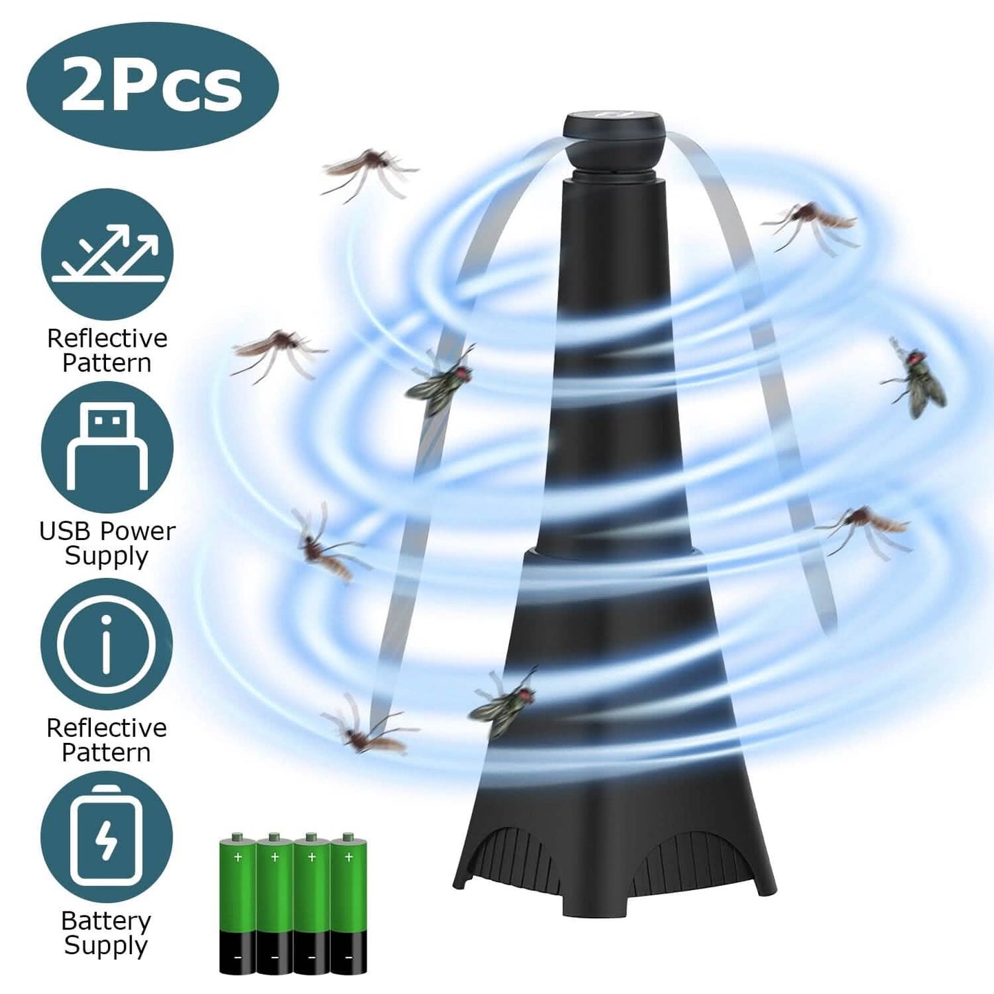 2er-Pack: Tragbarer, reflektierender Fliegenabwehr-Ventilator mit Akku