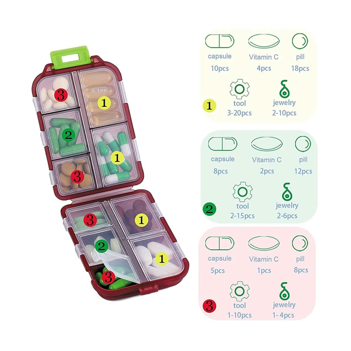 2er-Pack: Tragbarer Pillendosierer für die Reise, Wochendose
