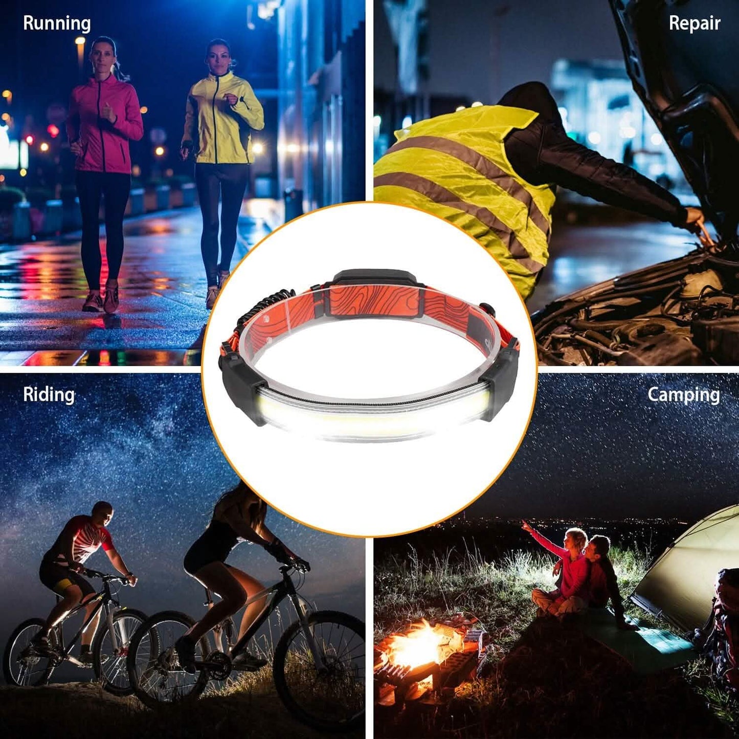 2er-Pack: Wiederaufladbare Stirnlampe 3 Lichtmodi Freihändig