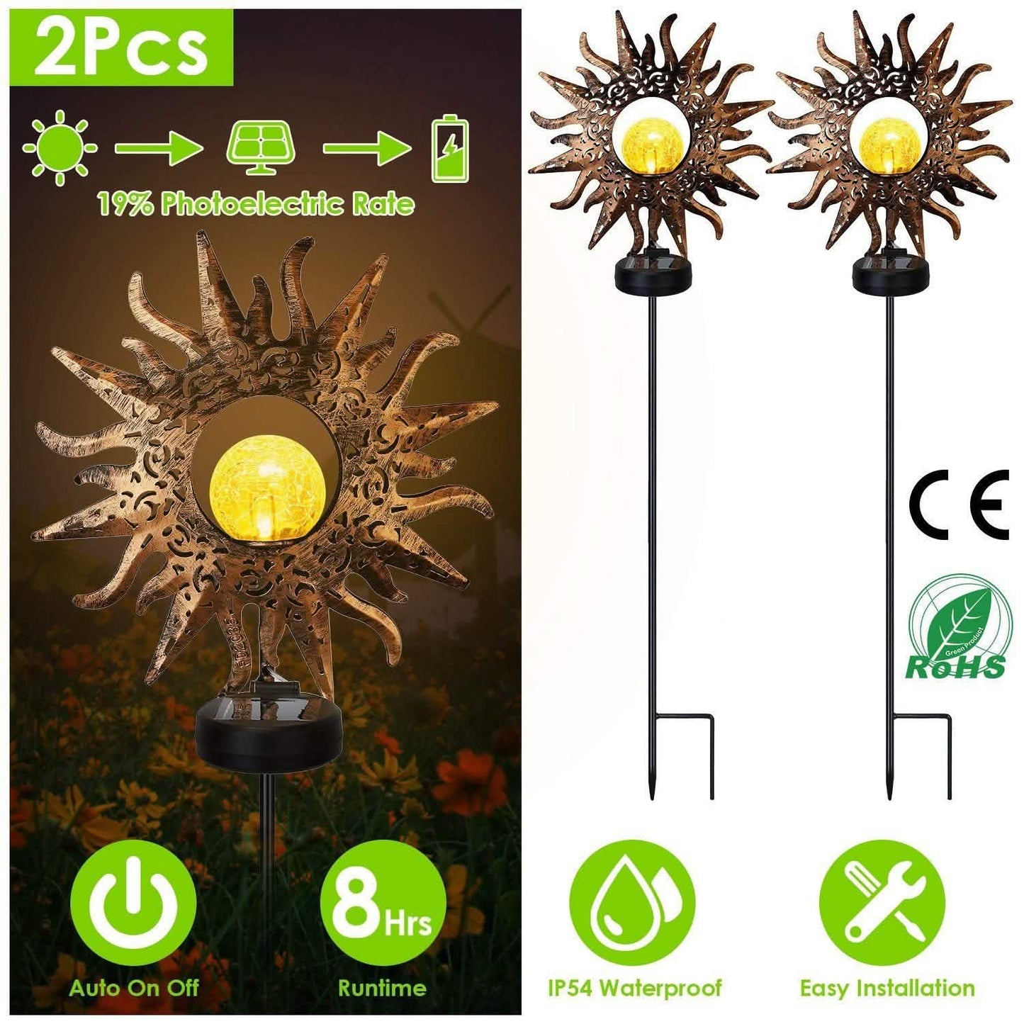 2er-Pack: Solar-Glaskugel-Erdspießleuchte
