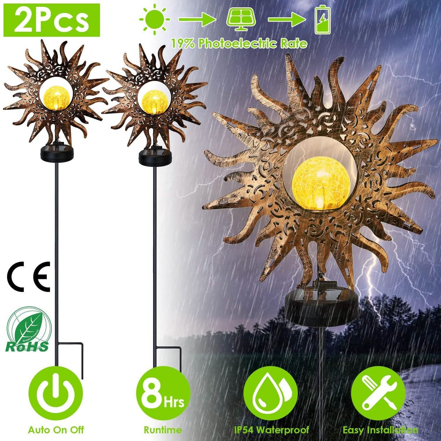 2er-Pack: Solar-Glaskugel-Erdspießleuchte